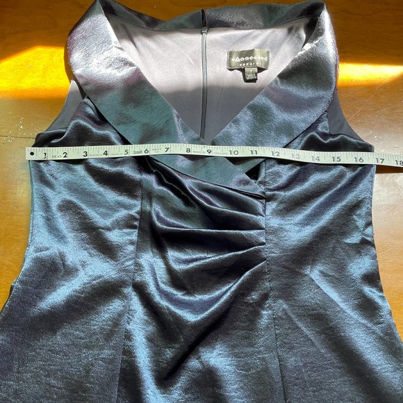 Sexy V Neck Satin Dress 6 Grey Blue Connected Apparel Glam Cocktail Ruched Waist - Picture 6 of 12